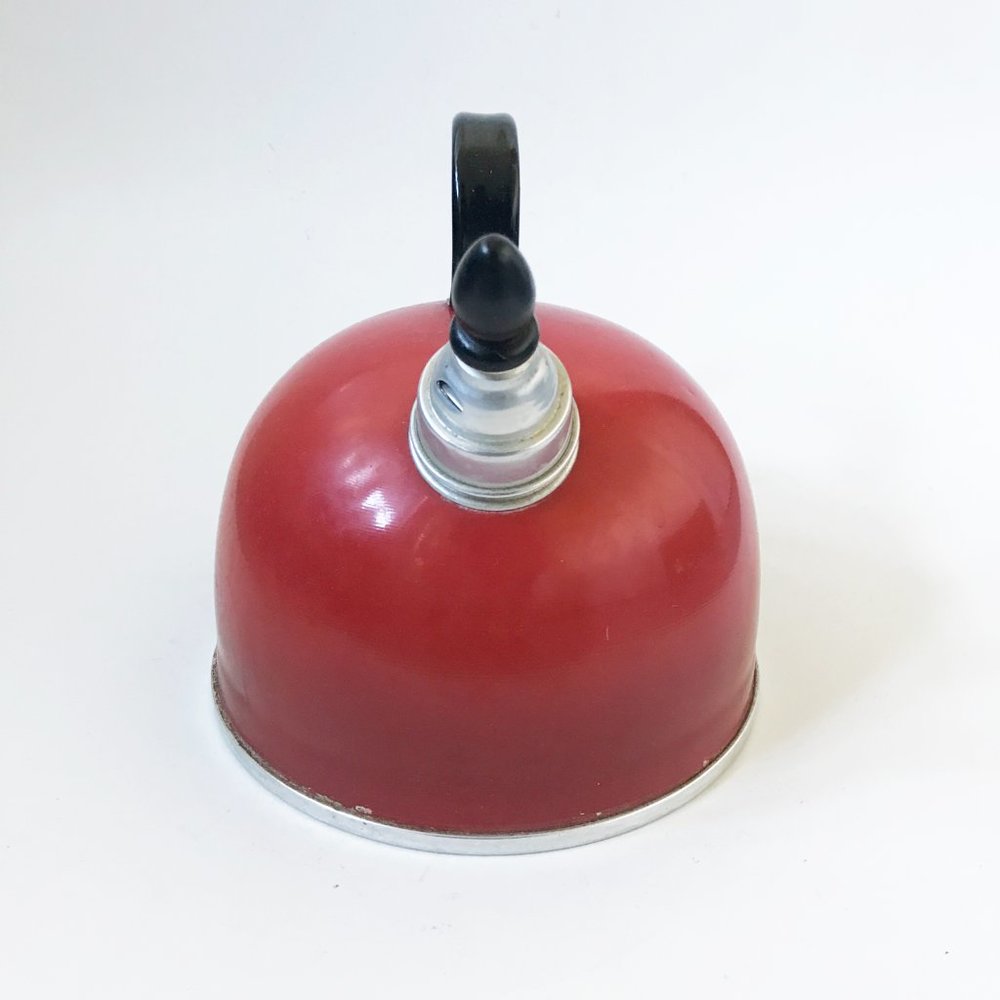 Vintage Comet Whistling Tea Kettle Red The Popula Aluminum Camping Farmhouse - Picture 3 of 15